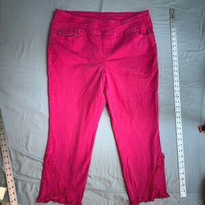 Belle Kiwi Forever Pink Crop Capri Pants Womens Plus‎ Size 18W Fringe Hem